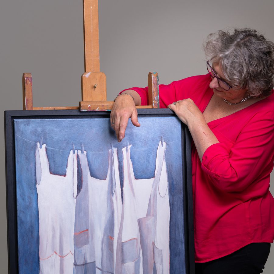 Elly Binkhorst schilderij waslijn met hemden